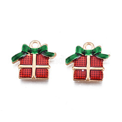 クリスマス合金エナメルペンダント  カドミウムフリー＆鉛フリー  ライトゴールド  クリスマスプレゼント  暗赤色  15x16x2.5mm  穴：1.8mm&nbsp;ENAM-Q442-58