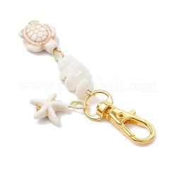 7Pcs Starfish & Sea Turtle Synthetic Turquoise & Natural White Mother of Pearl Shell Chip Pendant Decorations&nbsp;HJEW-JM03168
