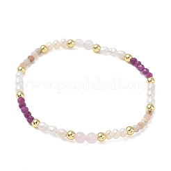 Natural Rhodonite & Rose Quartz & Ruby & Cultured Freshwater Pearl Beaded Stretch Bracelets for Women&nbsp;BJEW-JB13712