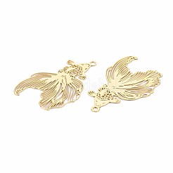 ラックメッキ 201 ステンレススチール フィリグリーペンダント  エッチングされた金属装飾  カドミウムフリー＆ニッケルフリー＆鉛フリー  金魚  18KGP本金メッキ  27x16.5x0.4mm  穴：1.2mm&nbsp;X-STAS-T057-35G