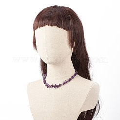 天然アメジストチップビーズネックレス  女性のためのアクセサリー用原石のアクセサリー  プラチナ  16.14インチ（41cm）&nbsp;NJEW-JN03824-03