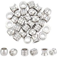 304ステンレススチールヨーロピアンビーズ  大穴ビーズ  花瓶/柱/バレル  ステンレス鋼色  10x8mm  穴：6mm  3形状  10個/形  30個/箱&nbsp;STAS-UN0013-28P