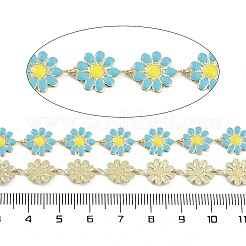 真鍮リンクチェーン  糸巻きとエナメルの菊の花  長持ちメッキ  カドミウムフリー＆ニッケルフリー＆鉛フリー  溶接されていない  ブルー  59x60mm  約32.81フィート（10m）/ロール&nbsp;CHC-D033-01B