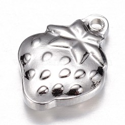 変色しにくい201ステンレススチールチャーム  苺  ステンレス鋼色  15x11x3mm  穴：1mm&nbsp;STAS-G073-29P