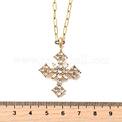 304ステンレススチールペンダントネックレス  キュービックジルコニア付き  クロス  18KGP本金メッキ  18.50インチ（47cm）&nbsp;NJEW-H070-04G