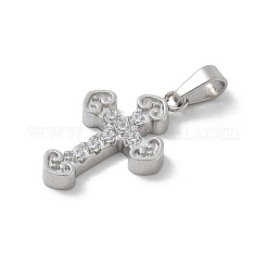 304ステンレススチールマイクロパヴェキュービックジルコニアペンダント  クロスチャーム  ステンレス鋼色  17.5x11x2.3mm  穴：4x2.5mm&nbsp;LS-STAS-Z107-08P-10