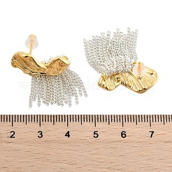 女性用蝶の羽根の真鍮タッセルスタッドピアス  カーブチェーンチャーム付き  左右  ゴールデン＆シルバー  36.5x16.5mm&nbsp;EJEW-U055-16GS