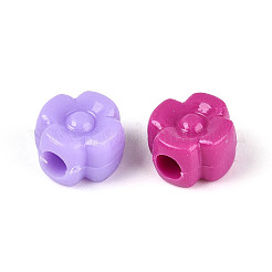 プラスチック製 4枚の花びらの花 ヨーロピアンビーズ  大穴ビーズ  ミックスカラー  12x12x7.5mm  穴：4mm  約3125個/500g&nbsp;KY-T041-25M