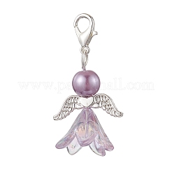 天使のアクリルとガラスの真珠のペンダント装飾  バッグの飾り用のロブスター クロー クラスプ チャーム  ミックスカラー  38mm&nbsp;HJEW-JM02364-01