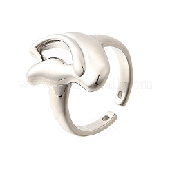 女性用真鍮カフリング  カドミウムフリー＆鉛フリー  花  プラチナ  20x13.5mm  内径: 調節可能&nbsp;RJEW-G347-16P