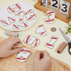 1袋 スポーツテーマ ナンバー0~9 刺繍布 アイロン接着/縫い付けパッチ  マスクと衣装のアクセサリー  アップリケ  ホワイト  71~72.5x38~50x2.5mm  10個/袋&nbsp;PATC-CY0001-65C