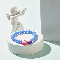 子供のための食品形状のポリマークレイとキャンディーカラーのプラスチック製の丸いビーズのストレッチブレスレット  ミックスカラー  内径：1-7/8インチ（4.8cm）&nbsp;BJEW-JB07582