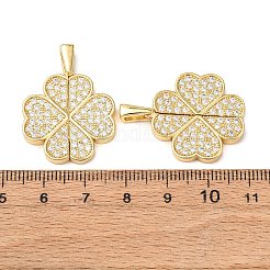 真鍮マイクロパヴェキュービックジルコニア開閉式ペンダント  クローバー  18KGP本金メッキ  31x23x3mm  穴：1.5x4.5mm&nbsp;KK-D012-03G