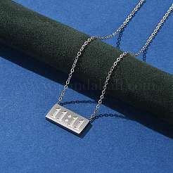 304 Stainless Steel 11:11 Number Rectangle Pendant Necklace with Cable Chains for Women&nbsp;NJEW-NH0001-04P