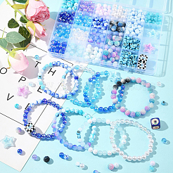 DIY アクリルビーズ ストレッチ ブレスレット 作成キット  ブルー  8mm  穴：1.5mm&nbsp;DIY-FS0008-76