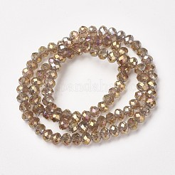 電気メッキ透明ガラスビーズ連売り  フル虹メッキ  多面カット  ロンデル  淡い茶色  3x2mm  穴：0.8mm  約150~155個/連  15~16インチ（38~40cm）&nbsp;EGLA-A034-T2mm-T04