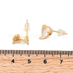 Brass Micro Pave Clear Cubic Zirconia Heart Stud Earrings&nbsp;EJEW-C158-04G
