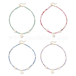 4Pcs 4 Colors Summer Natural Green Aventurine & Amethyst & Dyed Agate Faceted Round Beaded Dyed Synthetic Turquoise Sea Turtle Pendant Necklaces&nbsp;NJEW-JN05386