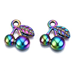 合金チャーム  カドミウムフリー＆ニッケルフリー＆鉛フリー  チェリー  虹色  14.5x13x3mm  穴：2mm&nbsp;PALLOY-N163-009-NR
