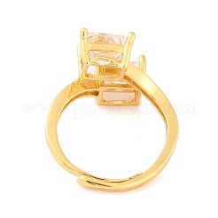 Square Brass Micro Pave Clear Cubic Zirconia Adjustable Rings&nbsp;RJEW-U009-03B-G