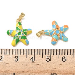 真鍮製エナメルペンダント  ヒトデ  ゴールドカラー  ミックスカラー  18.5x16.5x3mm  穴：5x3mm&nbsp;KK-K305-13G