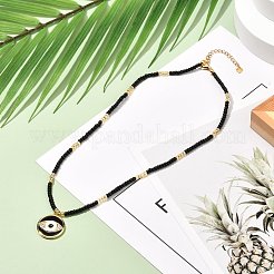 Flat Round Evil Eye Brass Micro Pave Cubic Zirconia Pendant Necklace&nbsp;NJEW-JN03692-01
