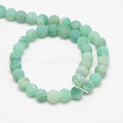 天然石&染め加工クラック瑪瑙ビーズ連売り  つや消しスタイル  ラウンド  グリーン  6mm  穴：1mm  約63個/連  13.5インチ&nbsp;X-G-T056-6mm-06