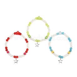 3Pcs 3 Colors Dyed Round Natural Malaysia Jade with ABS Plastic Pearl Beaded Stretch Bracelets&nbsp;BJEW-JB11643
