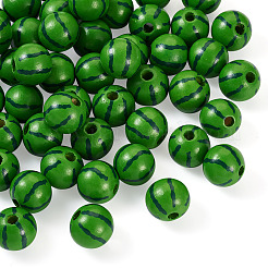 天然木製ビーズ  スイカ柄の丸い  グリーン  5/8インチ（16mm）  穴：4mm&nbsp;X1-WOOD-TAC0010-03B