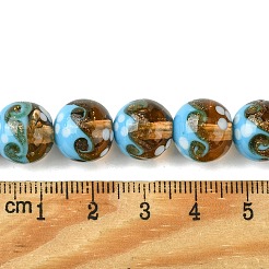 手作りゴールドパウダー入りランプワークビーズ連売り  ラウンド  ライトスカイブルー  12mm  穴：1.4mm  約33個/連  14.76''（37.5センチメートル）&nbsp;LAMP-A003-03H