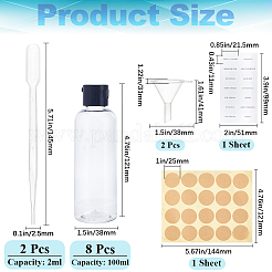 ペット用フリップトップキャップボトル  粘着ラベルステッカー、長方形のPVCステッカー、使い捨てプラスチックスポイト、漏斗ホッパー付き  透明  3.8~14.5x0.25~12.1cm  容量：100ml（3.38fl.oz）&nbsp;AJEW-GF009-91C