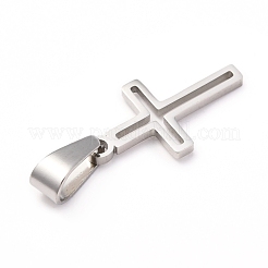 変色しにくい304ステンレススチールペンダント  中空  クロス  ステンレス鋼色  19.5x11x1.2mm  穴：3.5x7mm&nbsp;STAS-Z018-08P
