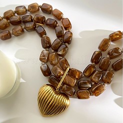 316 Surgical Stainless Steel Heart Resin Beaded 3 Layer Necklaces for Women&nbsp;WG11269-01