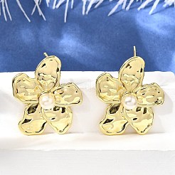 Flower Brass Stud Earrings&nbsp;EJEW-F358-03A-G
