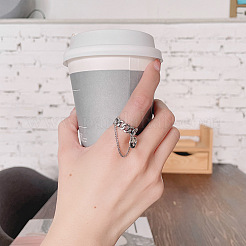 Flat Round Curb Chain 925 Sterling Silver Adjustable Finger Rings for Women&nbsp;FS-WG6366E-01