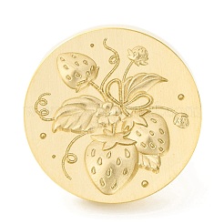 金色の丸いワックスシーリング真鍮スタンプヘッド  ワックスシーリングスタンプ用  イチゴシリーズ  苺  25x14mm  内径：7mm&nbsp;AJEW-Z034-01G-05