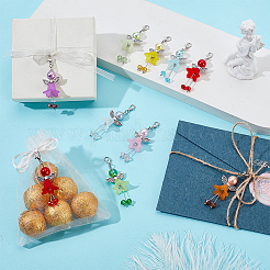 20個 10色 エンジェル ABSプラスチック イミテーションパール&ガラス&合金ペンダントデコレーション  合金製カニカン付き  ミックスカラー  65mm  2個/カラー&nbsp;HJEW-PH02255