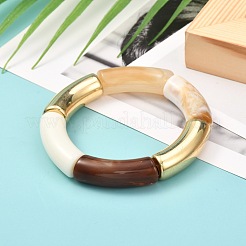 女性のための分厚いカーブチューブビーズストレッチブレスレット  アクリル＆ccbプラスチックビーズブレスレット  フローラルホワイト  内径：2インチ（5.2cm）&nbsp;X-BJEW-JB06991-01
