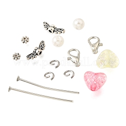 DIY ABSプラスチック模造真珠天使ペンダント作成キット  合金の妖精の羽のビーズを含む  鉄平頭ピン  304ステンレススチールオープン丸カン  ミックスカラー  4x14x4mm  穴：1.5mm  約&nbsp;DIY-FP0001-44