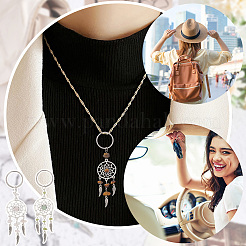 14Pcs 7 Colors Woven Net/Web with Wing Tibetan Style Alloy Keychain&nbsp;KEYC-AB00030