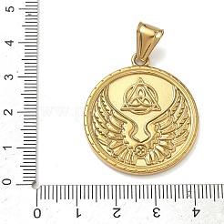 304ステンレスペンダント  聖ミカエルのチャームが付いたフラットラウンド  イオンプレーティング（ip）  長持ちメッキ  20KGP本金メッキ  34.5x30x2.5mm  穴：4x9mm&nbsp;STAS-D225-04G