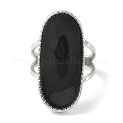 女性用楕円形 304 ステンレススチール エナメル オープン カフ リング  ステンレス鋼色  内径：16mm&nbsp;RJEW-F166-25P-01