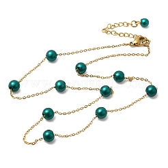 Stainless Steel & Imitation Pearl Round Link Chain Necklaces for Women&nbsp;WGE4439-06