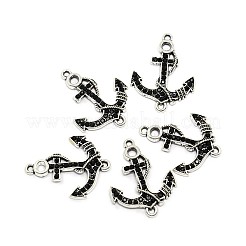 アンカーアンティークシルバートーン合金ラインストーンリンクコネクター  ジェット  37x29x3mm  穴：2mm&nbsp;ALRI-N024-03E