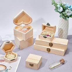 松収納ボックス  鉄パーツ  ハート  湯通しアーモンド  12.7x13.25x7.05cm  内径：10.5x11.8のCM&nbsp;WOOD-WH0107-49