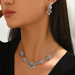 Ethnic Style Brass Hollow Geometric Rhombus Tassel Earrings & Necklaces Sets for Women&nbsp;BO1071