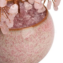 天然ローズクォーツチップの生命の樹ディスプレイ装飾  陶器の鉢と銅線を使用  風水エネルギーストーンギフト、自宅、オフィス、デスクトップの装飾用  85~103x75.5x134~138mm&nbsp;GG-CBACC2B-02B