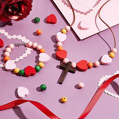 DIY Wood Round Heart Cross & Cowhide Leather Cord Necklaces Making Kits&nbsp;DIY-GA0007-97
