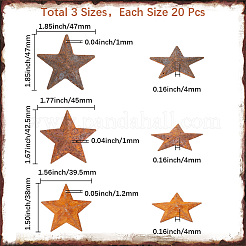 60個 3スタイル スター 錆鉄 ビッグペンダント  ミックスカラー  38~47x39.5~47x4mm  穴：1~1.2mm&nbsp;IFIN-GF0001-13B