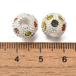 めっき合金ビーズラック  カラフルなガラスで  鉛フリー＆カドミウムフリー  ラウンド  銀  11x9.5mm  穴：4mm&nbsp;FIND-A045-02B-S